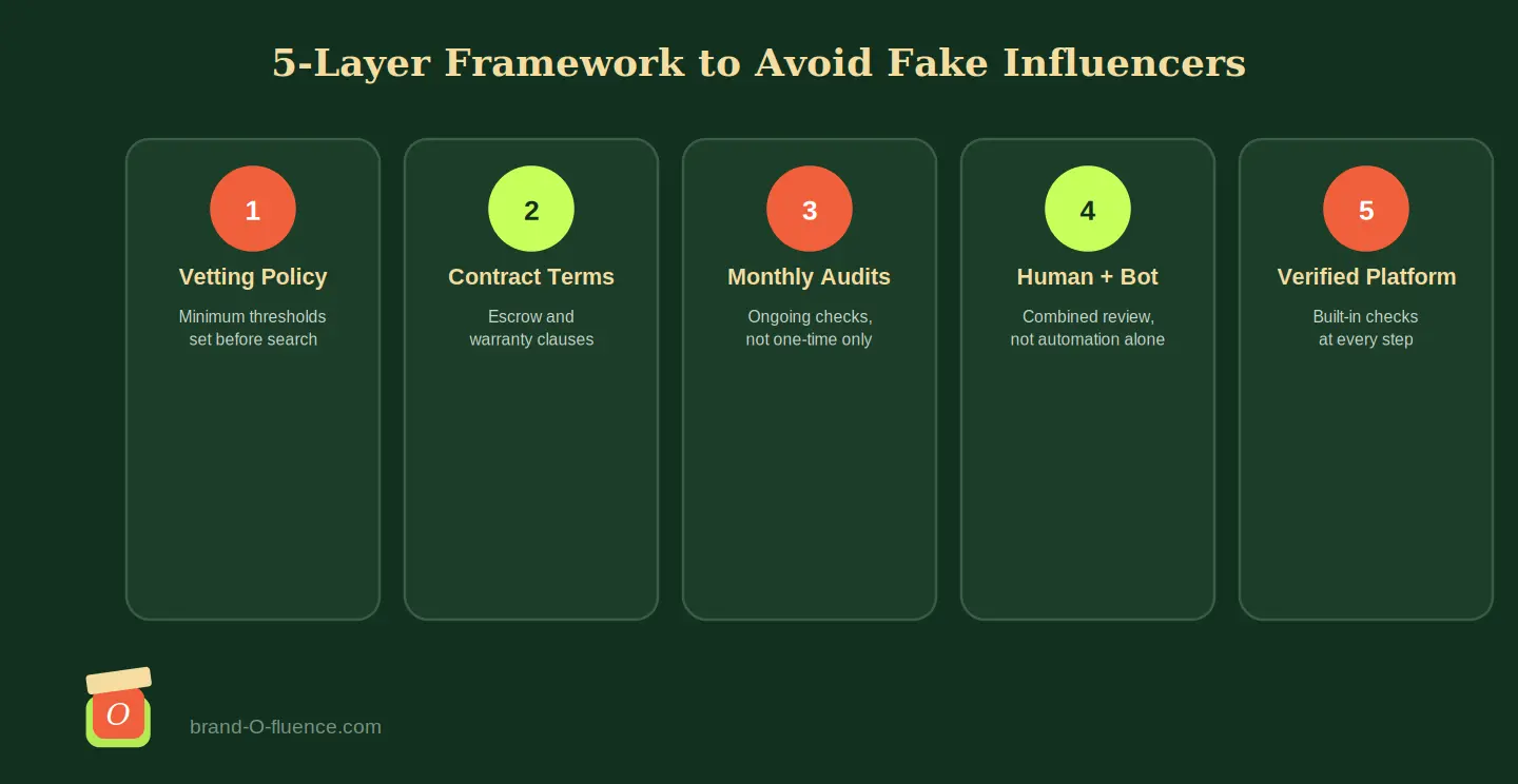 Diagram of a 5 layer framework for how brands can avoid fake influencers